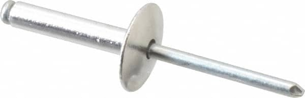 RivetKing - Size 612 Large Flange Dome Head Aluminum Open End Blind Rivet - Steel Mandrel, 0.626" to 3/4" Grip, 5/8" Head Diam, 0.192" to 0.196" Hole Diam, 0.95" Length Under Head, 3/16" Body Diam - Americas Tooling