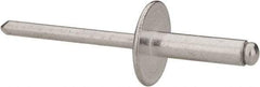 RivetKing - Size 68 Large Flange Dome Head Aluminum Open End Blind Rivet - Aluminum Mandrel, 0.376" to 1/2" Grip, 5/8" Head Diam, 0.192" to 0.196" Hole Diam, 0.7" Length Under Head, 3/16" Body Diam - Americas Tooling