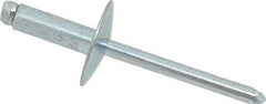 RivetKing - Size 66 Large Flange Dome Head Steel Open End Blind Rivet - Steel Mandrel, 0.251" to 3/8" Grip, 5/8" Head Diam, 0.192" to 0.196" Hole Diam, 0.575" Length Under Head, 3/16" Body Diam - Americas Tooling