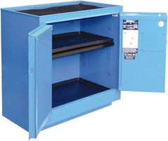 Securall Cabinets - 2 Door, 1 Shelf, Blue Steel Standard Safety Cabinet for Corrosive Chemicals - 36" High x 35" Wide x 22" Deep, Manual Closing Door, 3 Point Key Lock, 24 Gal Capacity - Americas Tooling