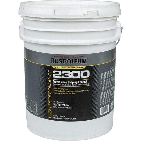 Rust-Oleum - 5 Gal Traffic Yellow Flat Finish Striping Paint - 410 to 540 Sq Ft per Gal, Interior/Exterior - Americas Tooling