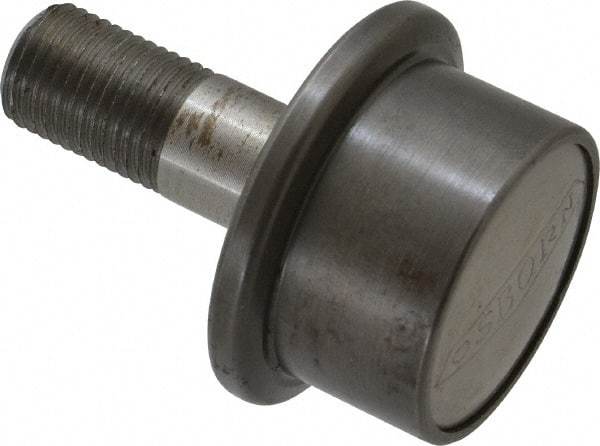 Osborn International - 1-1/4" Roller Diam x 27/32" Width, 1/2" Stud Diam x 1-1/4" Length, Flanged Concentric Stud Load Runner - Steel, 5/8" Thread Length, 1/2-20 Thread, 2-3/32" OAL, 600 Lb Dynamic Cap - Americas Tooling