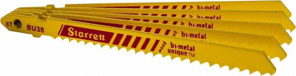 Starrett - 4" Long, 8 Teeth per Inch, Bi-Metal Jig Saw Blade - Toothed Edge, 5/16" Wide x 0.05" Thick, U-Shank, Alternate Tooth Set - Americas Tooling