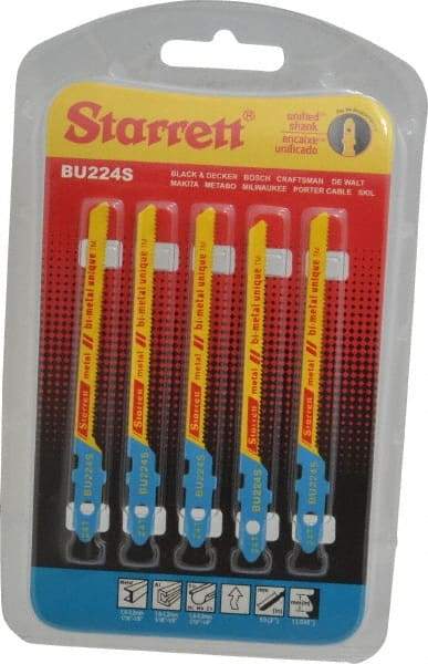 Starrett - 3" Long, 24 Teeth per Inch, Bi-Metal Jig Saw Blade - Toothed Edge, 3/16" Wide x 0.04" Thick, U-Shank, Wavy Tooth Set - Americas Tooling