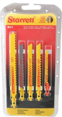 Starrett - 5 Piece, 3" to 5" Long, 6 to 14 Teeth per Inch, Bi-Metal Jig Saw Blade Set - Toothed Edge, 3/16" to 3/8" Wide, 0.04" to 0.05" Thick, U-Shank - Americas Tooling