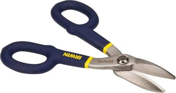 Irwin - 1-1/2" Length of Cut, Straight Pattern Tinner's Snip - 7" OAL, Vinyl Handle, 26 AWG Steel Capacity - Americas Tooling