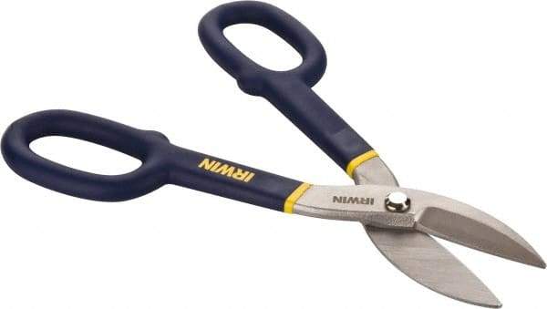 Irwin - 2" Length of Cut, Straight Pattern Tinner's Snip - 10" OAL, Vinyl Handle, 24 AWG Steel Capacity - Americas Tooling