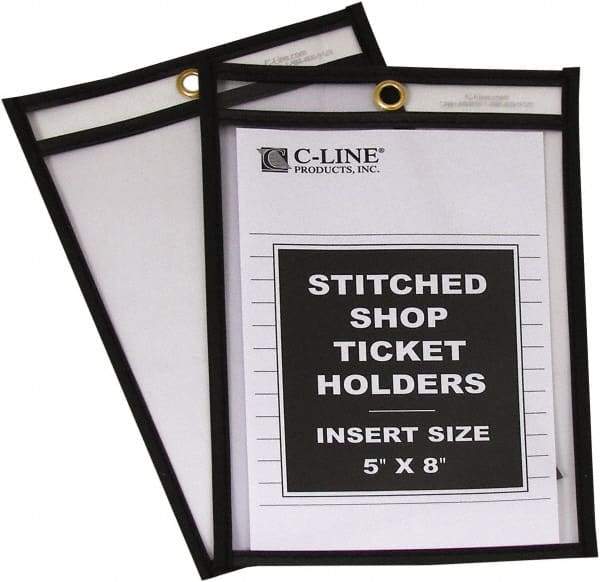 C-LINE - 25 Piece Clear Stitched Shop Ticket Holder - 8" High x 5" Wide - Americas Tooling