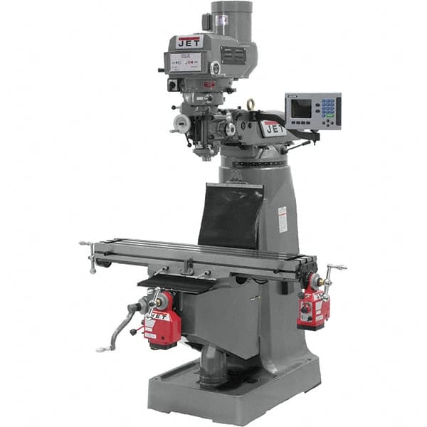 Jet - 9" Table Width x 49" Table Length, Variable Speed Pulley Control, 3 Phase Knee Milling Machine - R8 Spindle Taper, 3 hp - Americas Tooling