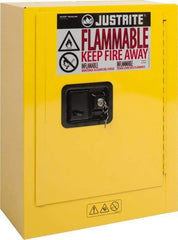 Justrite - 1 Door, 1 Shelf, Yellow Steel Space Saver Safety Cabinet for Flammable and Combustible Liquids - 22" High x 17" Wide x 8" Deep, Manual Closing Door, 2 Gal Capacity - Americas Tooling