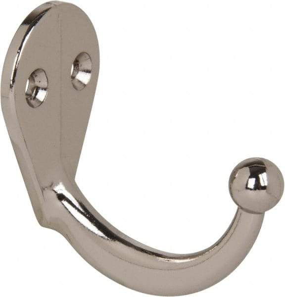 National Mfg. - 1" Wide x 1-3/4" High x 0.13" Thick, Single Prong Robe Hook - 1-3/4" Projection, Nickel Plated - Americas Tooling