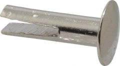 RivetKing - 0.1 to 0.17" Hole Diam, Dome Head, Nickel Plated Steel, Split Rivet - 5/16 Head Diam, 1/2" Length Under Head, 9/64 Body Diam - Americas Tooling