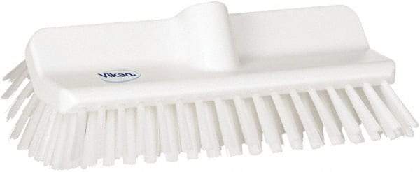 Vikan - 1-1/2" Bristle Length, Polyester Cleaning & Finishing Brush - 9-5/8" Long x 5" Wide Head, 10" OAL, European Threaded Handle, White, Polypropylene Block - Americas Tooling