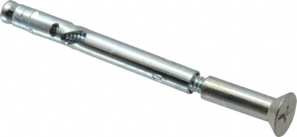 Powers Fasteners - 1/4" Diam, 1/4" Drill, 3" OAL, Sleeve Concrete Anchor - 1018 Steel, Flat Head, Combination Slotted/Phillips Drive - Americas Tooling