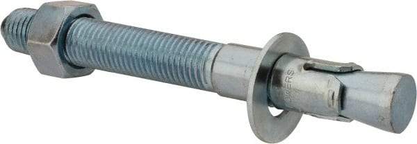 Powers Fasteners - 1" Diam, 1" Drill, 9" OAL, 2" Min Embedment Wedge Expansion Concrete Anchor - 1018 Steel, Zinc-Plated Finish, Hex Nut Head, Hex Drive, 5-3/8" Thread Length - Americas Tooling