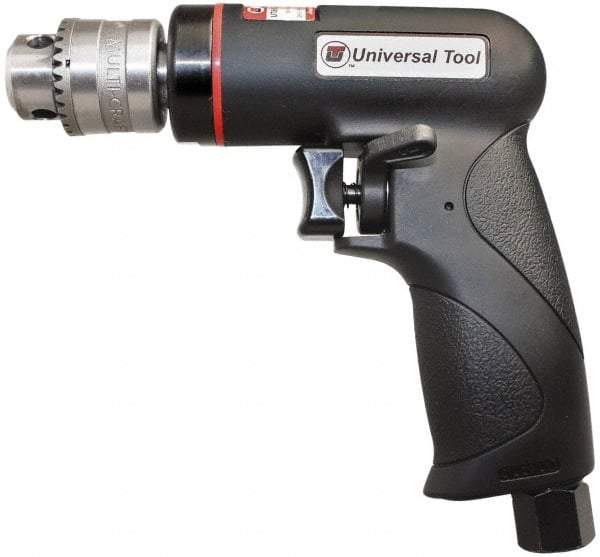 Universal Tool - 1/4" Reversible Keyed Chuck - Pistol Grip Handle, 2,600 RPM, 3.5 CFM, 0.3 hp, 90 psi - Americas Tooling