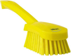 Vikan - 1.3" Bristle Length, Polyester Scrub Brush - 4-1/4" Long x 2-3/4" Wide Head, 10" OAL, Yellow, Polypropylene Block - Americas Tooling