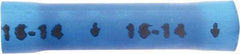 3M - 16 to 14 AWG Compatible, Vinyl Fully Insulated, Crimp-On Butt Splice Terminal - 2 Wire Entries, 1.08" OAL, Blue - Americas Tooling