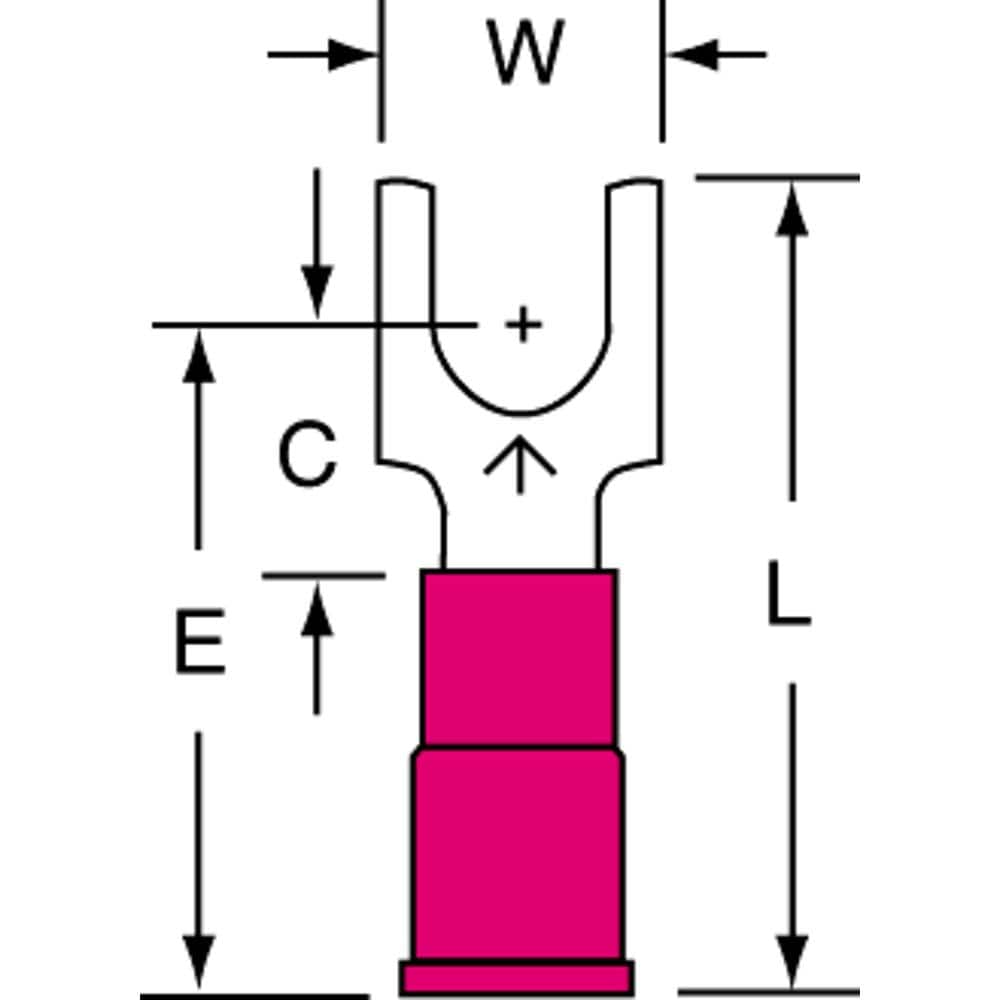 3M - #10 Stud, 22 to 18 AWG Compatible, Partially Insulated, Crimp Connection, Standard Fork Terminal - Americas Tooling