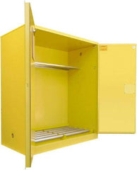 Securall Cabinets - 56" Wide x 31" Deep x 65" High, 18 Gauge Steel Vertical Drum Cabinet with 3 Point Key Lock - Yellow, Manual Closing Door, 1 Shelf, 2 Drums, Drum Rollers Included - Americas Tooling