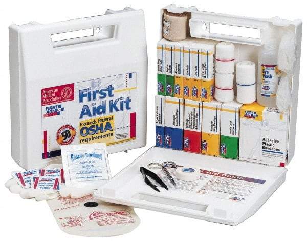 First Aid Only - 62 Piece, 10 Person, Full First Aid Kit - 9" Wide x 2-1/2" Deep x 8-3/8" High, Plastic Case - Americas Tooling