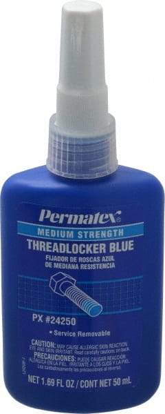 Permatex - 50 mL Bottle, Blue, Medium Strength Liquid Threadlocker - Series 242, 24 hr Full Cure Time, Hand Tool Removal - Americas Tooling