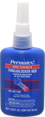 Permatex - 50 mL Bottle, Red, High Strength Liquid Threadlocker - Series 271, 24 hr Full Cure Time, Hand Tool, Heat Removal - Americas Tooling