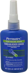 Permatex - 50 mL Bottle, Green, Liquid Medium Strength Threadlocker - Series 290, 24 hr Full Cure Time, Hand Tool, Heat Removal - Americas Tooling