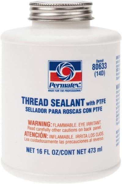 Permatex - 16 oz Brush Top Can White Thread Sealant - PTFE Based, 300°F Max Working Temp, For Use with Fittings - Americas Tooling