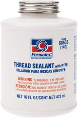 Permatex - 16 oz Brush Top Can White Thread Sealant - PTFE Based, 300°F Max Working Temp, For Use with Fittings - Americas Tooling