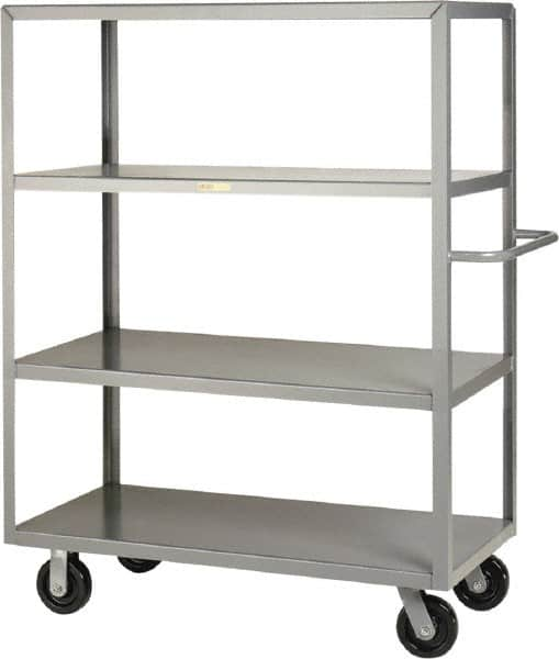 Little Giant - 3,600 Lb Capacity, 4 Shelf, Steel Shelf Truck - 53-1/2" Long x 30" Wide x 63-1/2" High, 6" Diam Phenolic Wheels - Americas Tooling