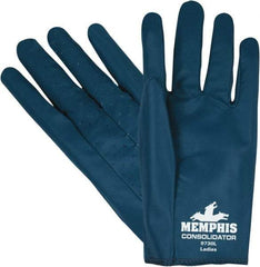 MCR Safety - Size S (7), 8-1/2" Long, Supported, Nitrile Chemical Resistant Gloves - Smooth Finish, Cotton Interlock Knit Lined, Blue - Americas Tooling