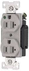 Cooper Wiring Devices - 125 VAC, 15 Amp, 5-15R NEMA Configuration, Gray, Hospital Grade, Self Grounding Duplex Receptacle - 1 Phase, 2 Poles, 3 Wire, Flush Mount, Antimicrobial, Chemical and Impact Resistant - Americas Tooling