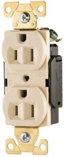 Cooper Wiring Devices - 125 VAC, 15 Amp, 5-15R NEMA Configuration, Ivory, Industrial Grade, Self Grounding Duplex Receptacle - 1 Phase, 2 Poles, 3 Wire, Flush Mount, Antimicrobial, Chemical and Impact Resistant - Americas Tooling