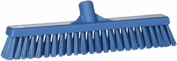 Vikan - 16" Fine Particle Synthetic Push Broom - 2" Bristle Length, Plastic Block, European Threaded Handle Connection - Americas Tooling