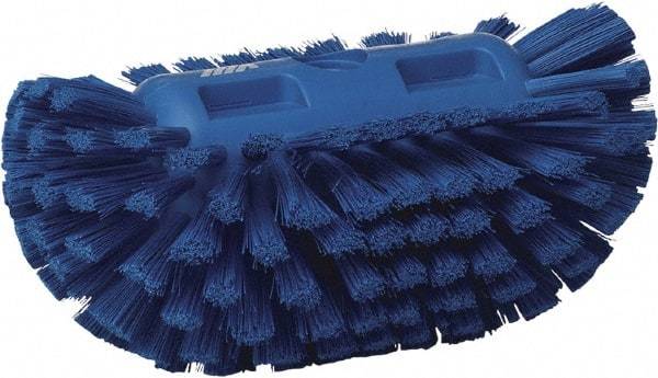 Vikan - 1-1/2" Bristle Length, Polyester Utility Scrub Brush - 5-1/2" Wide Head, 8" OAL, European Threaded Handle, Blue, Polypropylene Block - Americas Tooling