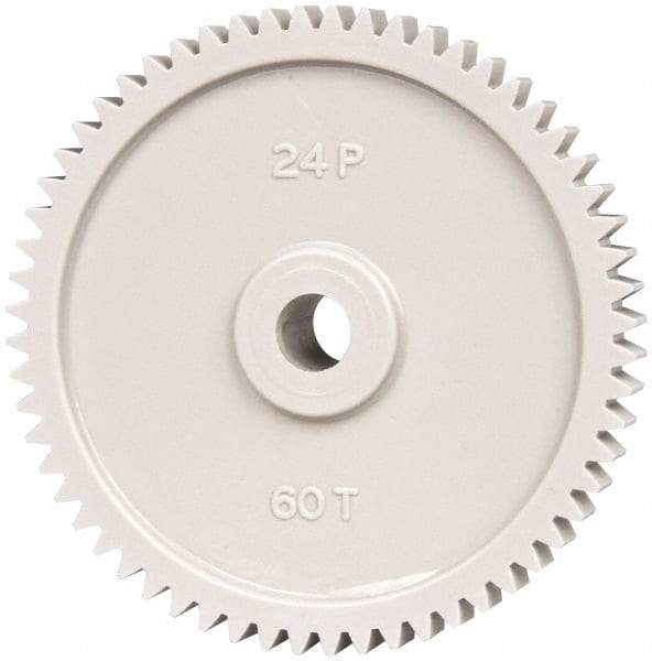 Made in USA - 24 Pitch, 2-1/2" Pitch Diam, 2.583" OD, 60 Tooth Spur Gear - 1/4" Face Width, 5/16" Bore Diam, 43/64" Hub Diam, 20° Pressure Angle, Acetal - Americas Tooling