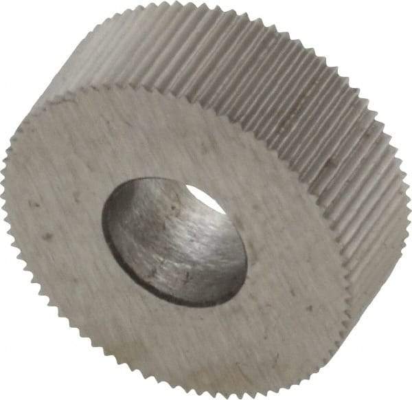 Made in USA - 1/2" Diam, 70° Tooth Angle, 50 TPI, Standard (Shape), Form Type High Speed Steel Straight Knurl Wheel - 3/16" Face Width, 3/16" Hole, Circular Pitch, Bright Finish, Series EP - Exact Industrial Supply