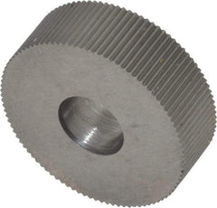 Made in USA - 3/4" Diam, 90° Tooth Angle, 41 TPI, Standard (Shape), Form Type High Speed Steel Straight Knurl Wheel - 1/4" Face Width, 1/4" Hole, Circular Pitch, Bright Finish, Series KN - Exact Industrial Supply