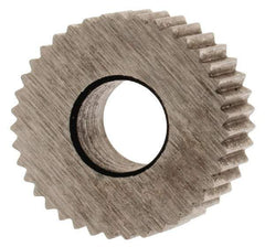 Made in USA - 5/16" Diam, 90° Tooth Angle, 40 TPI, Standard (Shape), Form Type High Speed Steel Straight Knurl Wheel - 5/32" Face Width, 1/8" Hole, Circular Pitch, Bright Finish, Series BP - Exact Industrial Supply