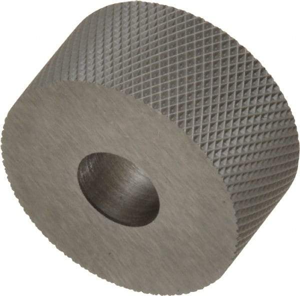 Made in USA - 3/4" Diam, 90° Tooth Angle, 40 TPI, Standard (Shape), Form Type High Speed Steel Female Diamond Knurl Wheel - 3/8" Face Width, 1/4" Hole, Circular Pitch, 30° Helix, Bright Finish, Series KP - Exact Industrial Supply