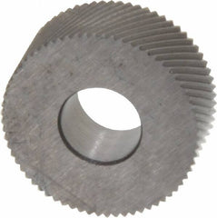 Made in USA - 5/8" Diam, 70° Tooth Angle, 40 TPI, Standard (Shape), Form Type Cobalt Right-Hand Diagonal Knurl Wheel - 1/4" Face Width, 1/4" Hole, Circular Pitch, 30° Helix, Bright Finish, Series GK - Exact Industrial Supply