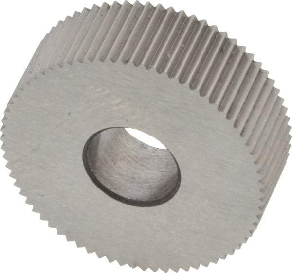 Made in USA - 3/4" Diam, 80° Tooth Angle, Standard (Shape), Form Type Cobalt Straight Knurl Wheel - 1/4" Face Width, 1/4" Hole, 96 Diametral Pitch, Bright Finish, Series KN - Exact Industrial Supply