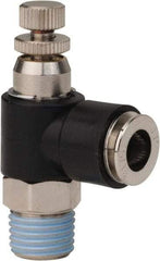 PRO-SOURCE - 1/4" NPT x 5/16" Tube OD Right Angle Flow Control Valve - 0 to 113.76 psi & Techno Polymer, Brass, Steel Material - Americas Tooling