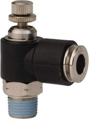 PRO-SOURCE - 1/8" NPT x 1/4" Tube OD Right Angle Flow Control Valve - 0 to 113.76 psi & Techno Polymer, Brass, Steel Material - Americas Tooling