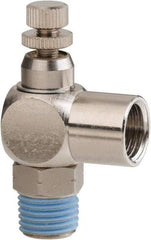 PRO-SOURCE - 1/4" Male NPT x 1/4" Female NPT Right Angle Flow Control Valve - 0 to 113.76 psi & Nickel Plated Brass Material - Americas Tooling