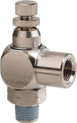 PRO-SOURCE - 1/8" Male NPT x 1/8" Female NPT Right Angle Flow Control Valve - 0 to 113.76 psi & Nickel Plated Brass Material - Americas Tooling