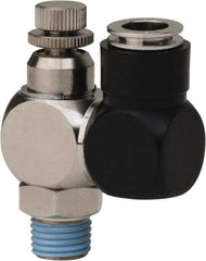 Value Collection - 1/4" Male NPT x 3/8" Tube OD Flow Control Offset Inline Valve - 0 to 113.76 psi & Techno Polymer, Brass, Steel Material - Americas Tooling