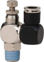 PRO-SOURCE - 1/4" Male NPT x 5/16" Tube OD Flow Control Offset Inline Valve - 0 to 113.76 psi & Techno Polymer, Brass, Steel Material - Americas Tooling