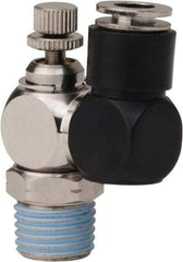 PRO-SOURCE - 1/4" Male NPT x 1/4" Tube OD Flow Control Offset Inline Valve - 0 to 113.76 psi & Techno Polymer, Brass, Steel Material - Americas Tooling